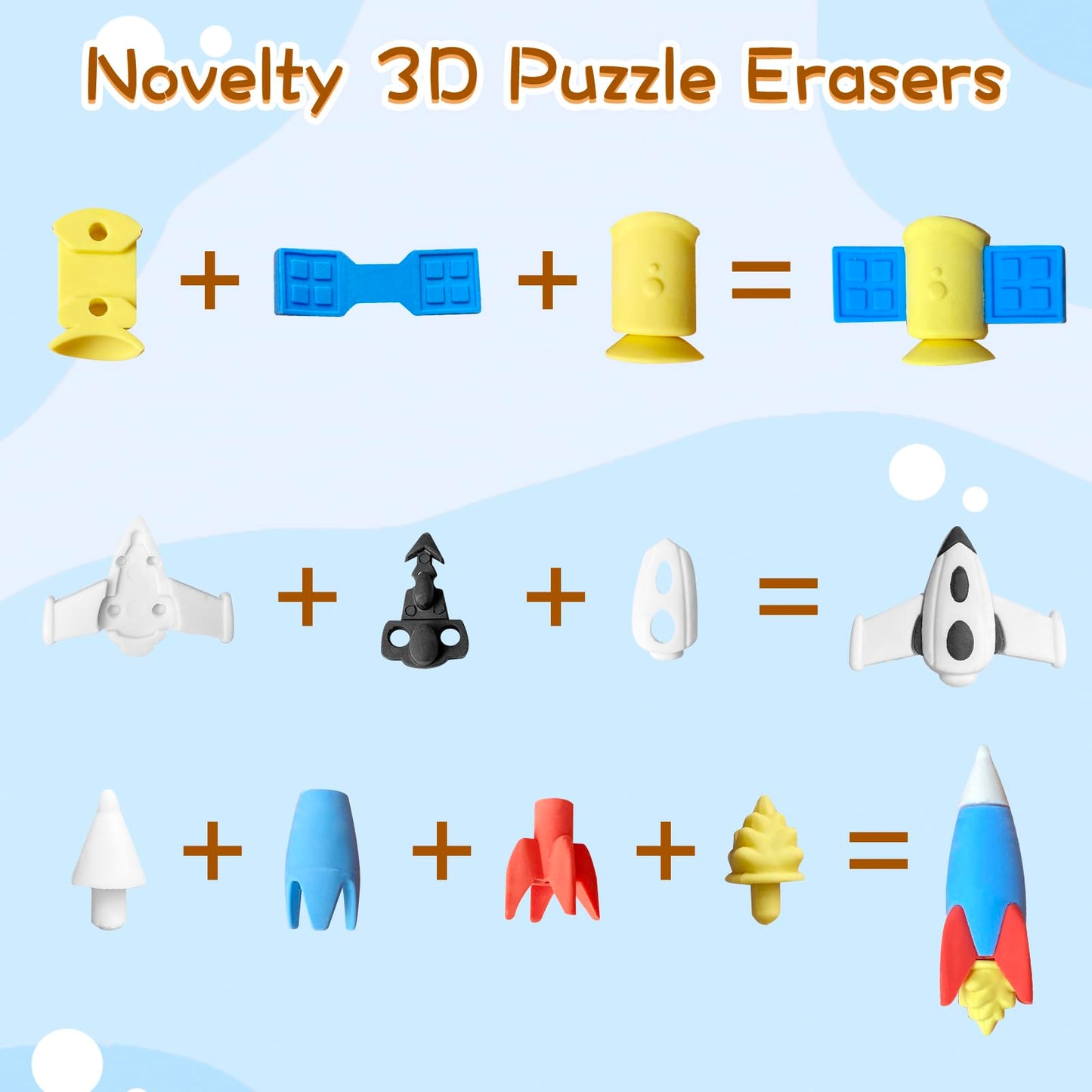 Kleeblatt Space Erasers For Kids Bulk 35Pcs,Puzzle Assembled Mini Fun Desk Pets For Kids Classroom, Treasure Box Prizes,Party Fa