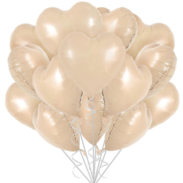 TONIFUL 30Pcs 18 Inch Light Brown Heart Balloons Heart Shape Foil Mylar Balloons Decoration for Birthday Valentines Day Wedding