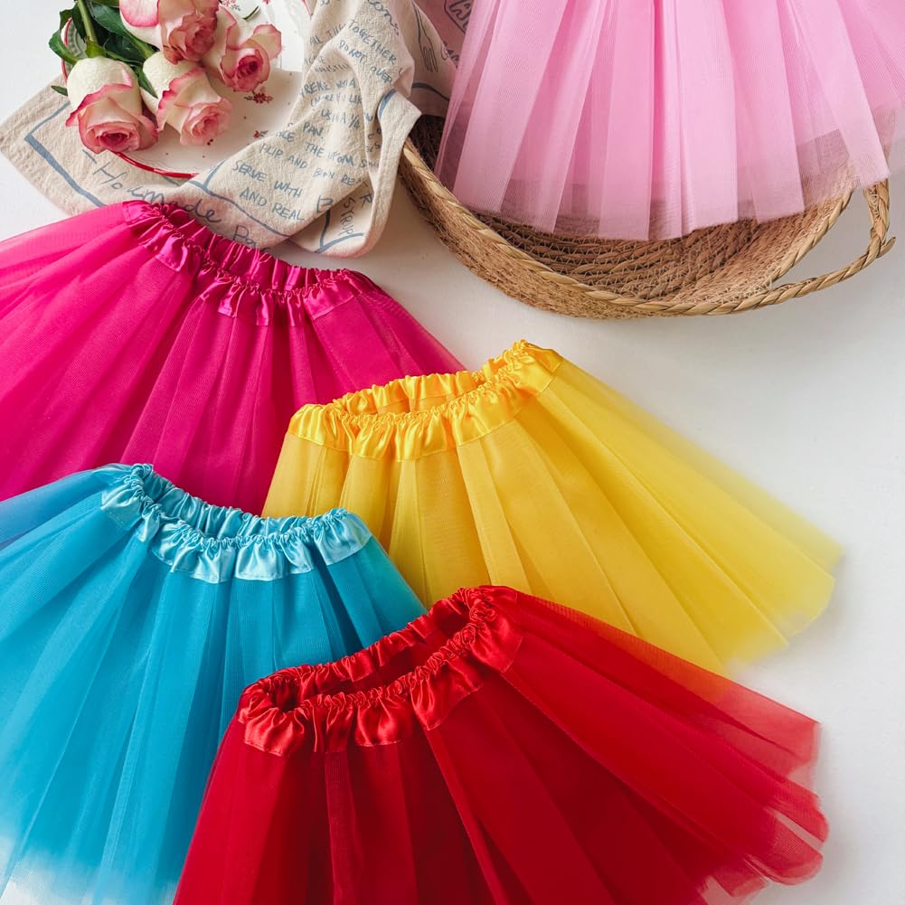 Bgfks Tutu Skirt For Girls,5 Pack Princess Party Favor Dress Skirt Set With Hairclips For 2-8 Years.(Colorful2)