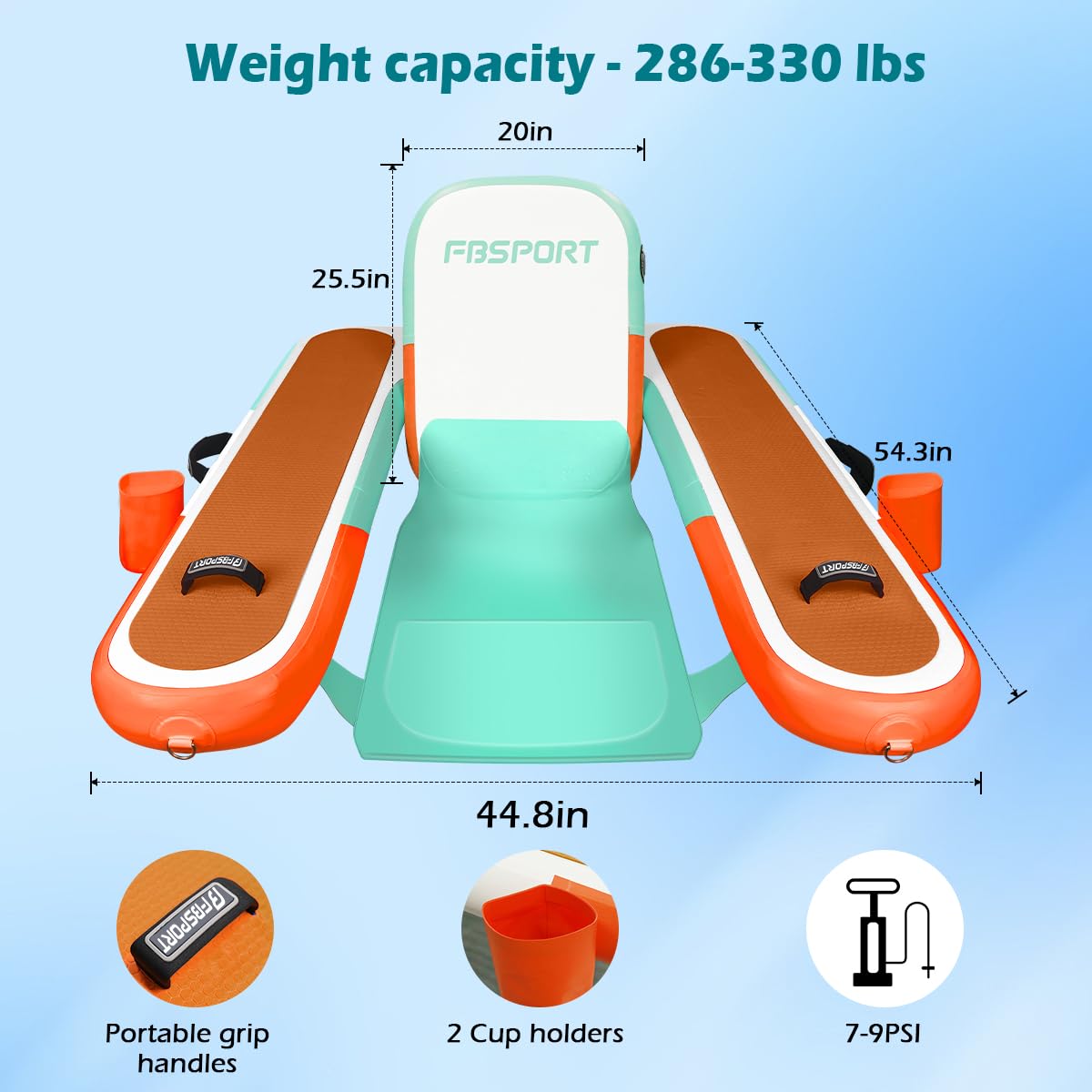 FBSPORT Inflatable Pool Float Lounger for Adults, Water Floating Chair Pool Float Raft with Cup Holder and Backrest for Swimming