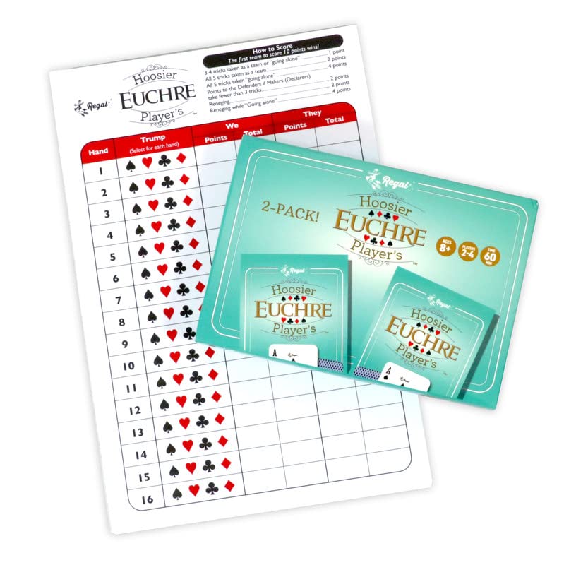 Regal Games Euchre Card Game Set - 2 Pack with Score Sheets for 2-4 Players - Durable Cardstock - Ideal for Family Game Night