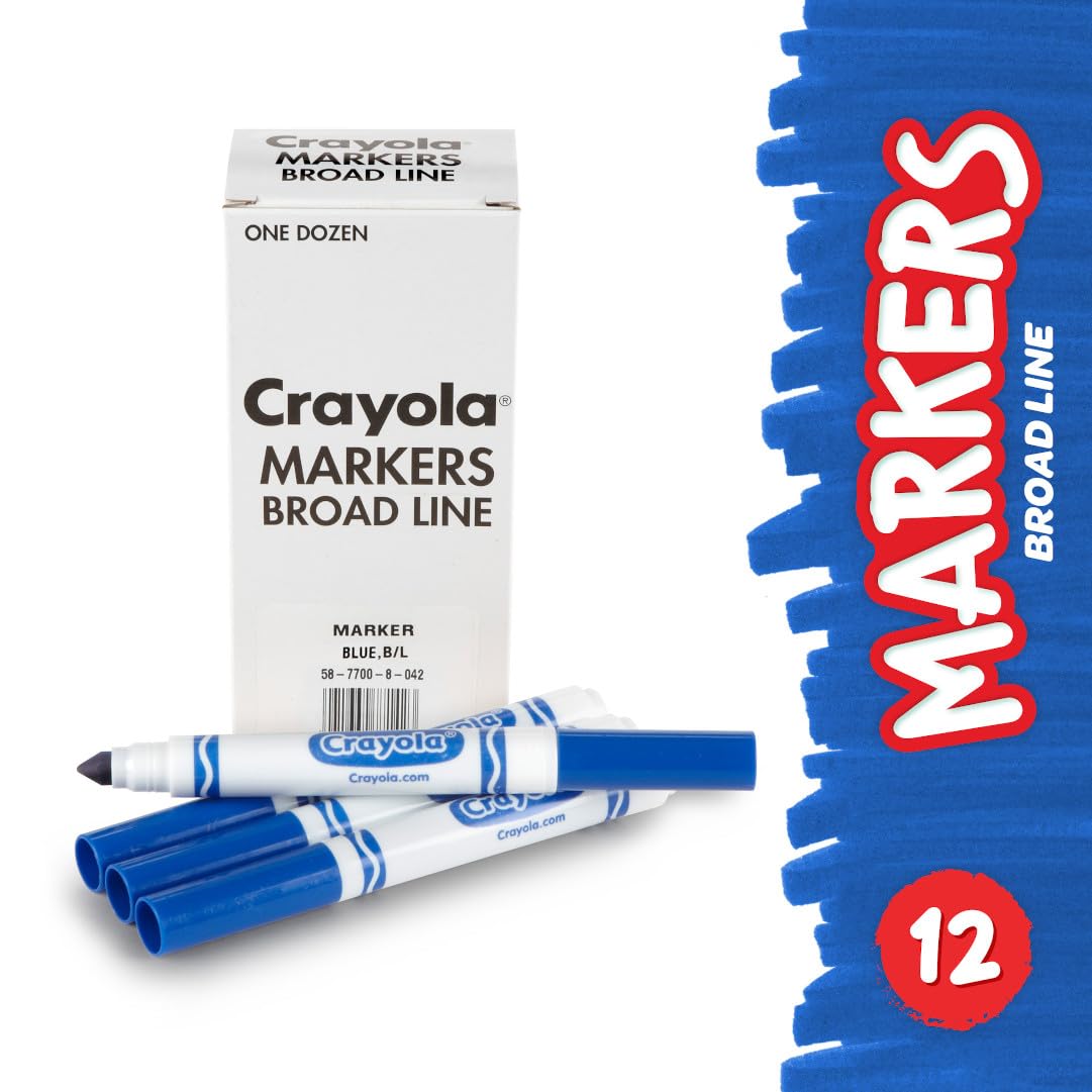 Crayola Washable Markers - Blue (12ct), Kids Broad Line Markers, Bulk Markers for Classrooms & Teachers
