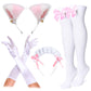 Girl Sweet Kawaii Costume Dress Anime French Maid Cosplay Furry Cat Ear Gloves Socks Set(Pink M)