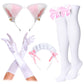 Girl Sweet Kawaii Costume Dress Anime French Maid Cosplay Furry Cat Ear Gloves Socks Set(Pink L)