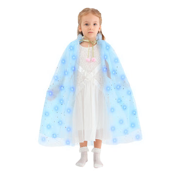 Hsctek Light Up Princess Cape, Blue Princess Dress Up Tulle Cape, Coloful Princess Outfit Costume Accessories Kids Toddlers Girls