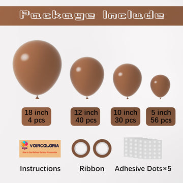 Voircoloria 130Pcs Brown Balloons Different Sizes 18'' 12'' 10'' 5'' Dark Brown Party Latex Balloons For Birthday Baby Shower Ge