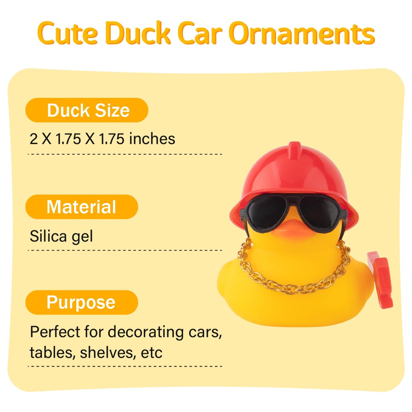 wonuu Car Dashboard Decorations Rubber Ducks, Construction Builder Rubber Ducky for Car Ornament Cute Duck with Tool, Hard Hat,