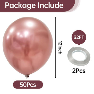 Kalor 12 Inch Metallic Rose Gold Balloons, 50 Pcs Latex Helium Metallic Balloons For Kid'S Birthday Party, Baby Shower, Wedding, Graduate Party Decorations