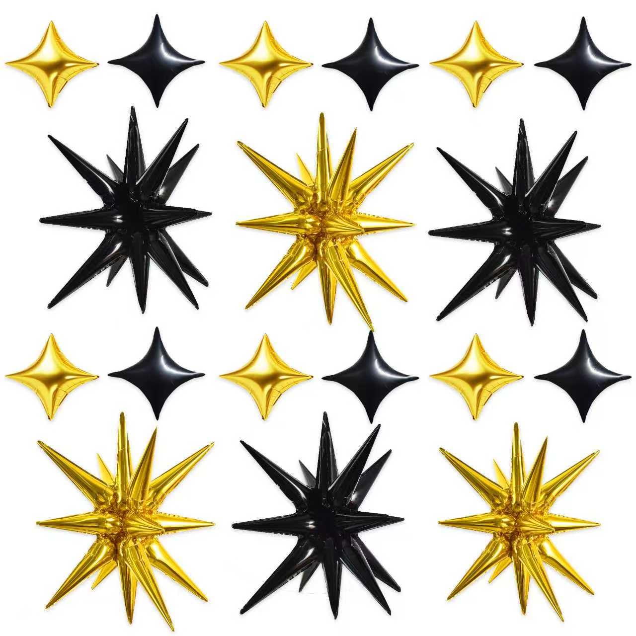 TONIFUL 22Inch 18Pcs Black Gold Large Explosion Star Mylar Balloons and 10Inch Four Pointed Star Balloons Set for Christmas New 
