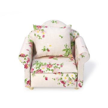 Dollhouse Couch With Pillow 1 12 Scale Miniature Sofa Arm Chair Living Room Furniture Wooden Fabric Frame Single Reading Chair Artificial House Room Scene Decoration (Pink)