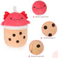 MMguai 14 inch Cute Big Axolotl Boba Tea Plush Soft Hugging Pillow Plushies,Large Red Pearl Milk Tea Stuffed Animals Toys Doll G