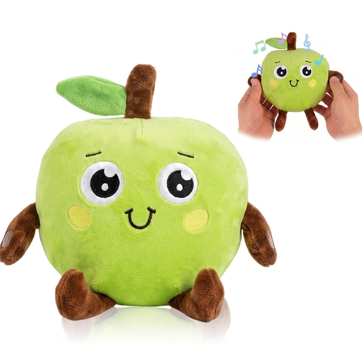 SNUGPLAY Interactive Music Plush Toy, Musical Sensory Toy, Green Apple