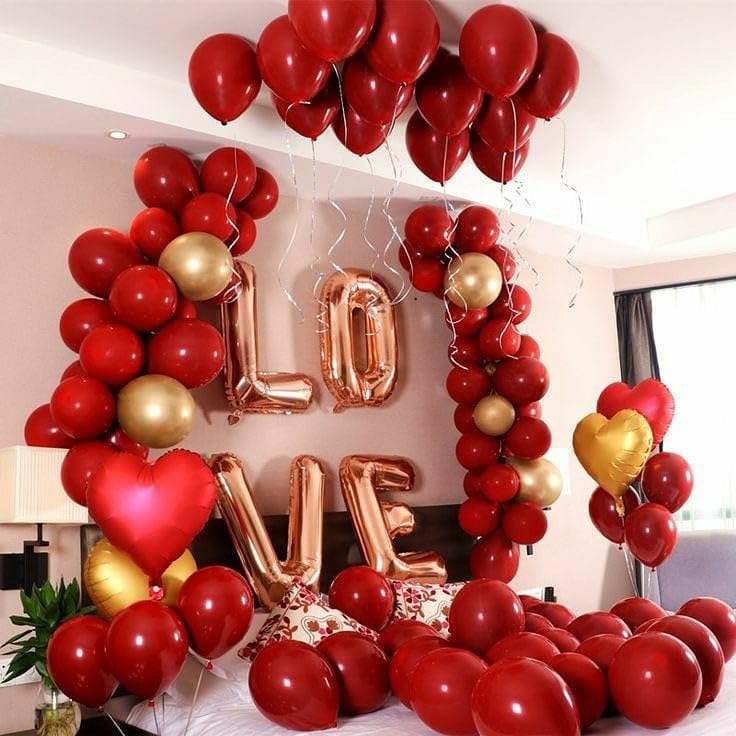 Red And Gold Balloons, Gold And Red Balloons Set With Gold Confetti Metallic Gold Balloons, Globos Rojos Red And Gold Party Deco