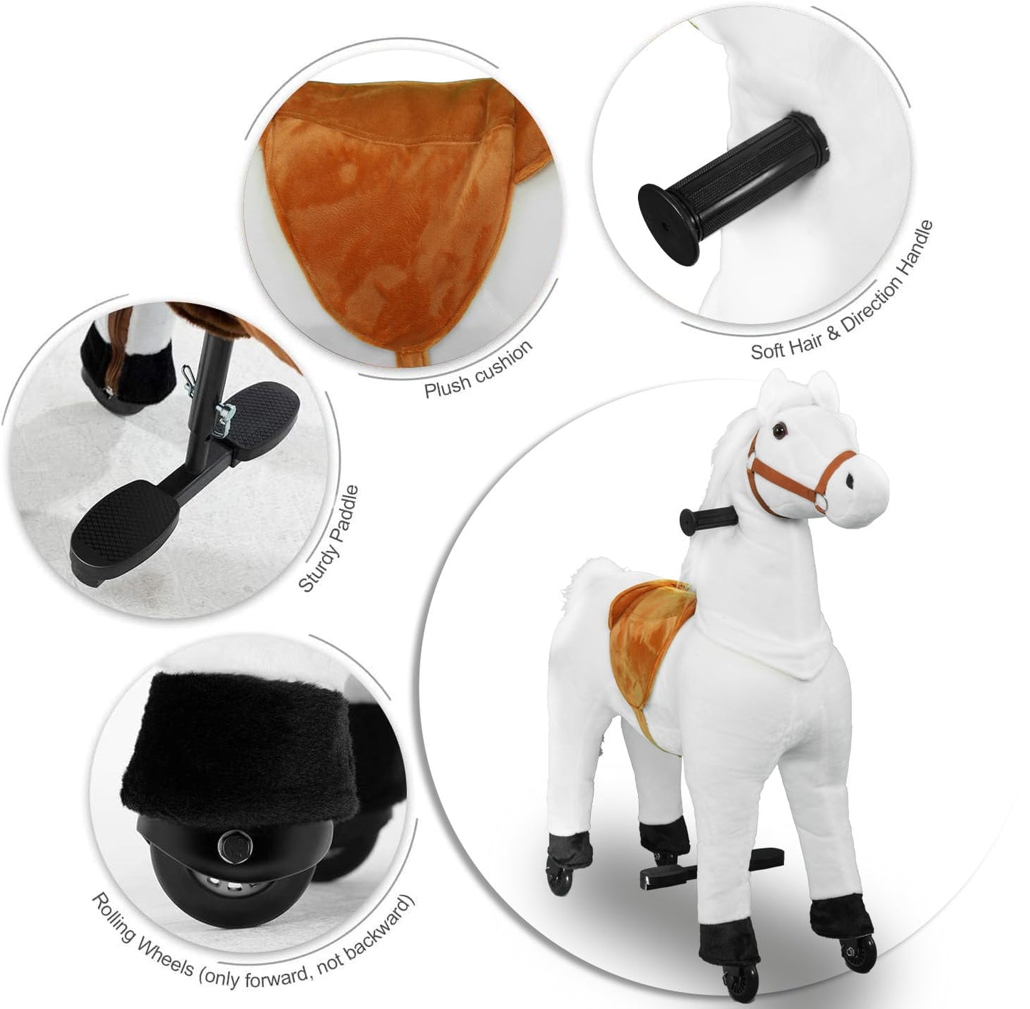 Pipleo Ride on Horse for Kids  (41.33'' Height) Horse Ride on Toy  Riding Horse Rider Mechanical Walking Action Plush Animal for 7 Years Old to mature-themed  No Battery or Electricity  Max Load 187 LBS - WT