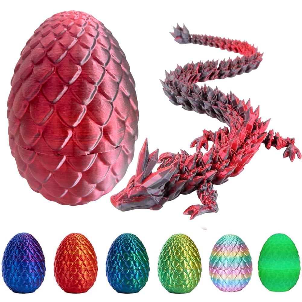 3D Printed Dragon Egg, Mystery Crystal Dragon Egg Fidget Toys Surprise, Easter Eggs Articulated Crystal Dragon Eggs With Dragon Inside (Laser Black And Red)