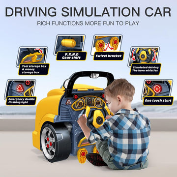 POFJOEQ Interactive Truck Engine Toy with Removable Parts - Lights, Sounds, and Fun for Young Mechanics -Unleash Their Creativit
