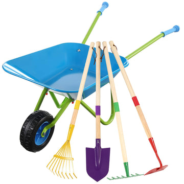 Daisyinner 5 Pcs Kids Gardening Tool Set Include Kids Wheelbarrow Metal Small Toddler Wheelbarrow Wagon With 4 Piece Kids Shovel