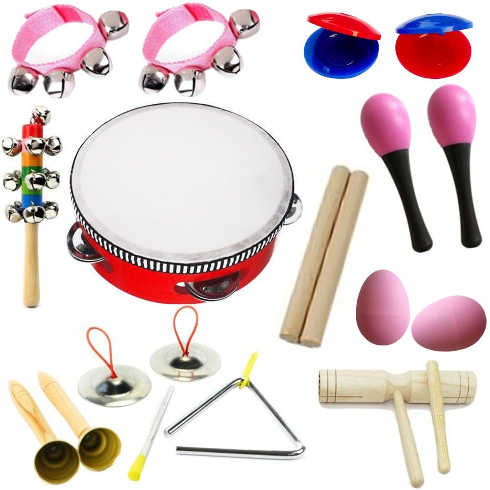 Hot New! Lebbeen 11Pcs Novelty Kids Roll Drum Musical Instruments Band Kit Children Toy Baby Gift Set