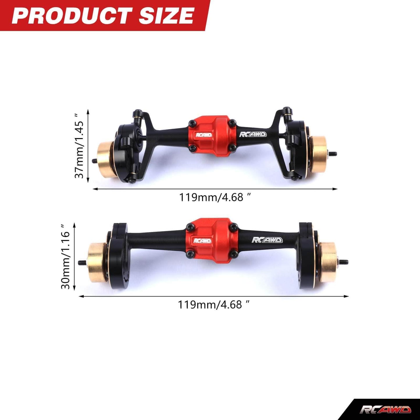 RCAWD Brass Weighted Front & Rear Portal Axle Set for Hobby Plus CR-18P Rock Van, T-Hunter, Trail Hunter Upgrades Parts Black