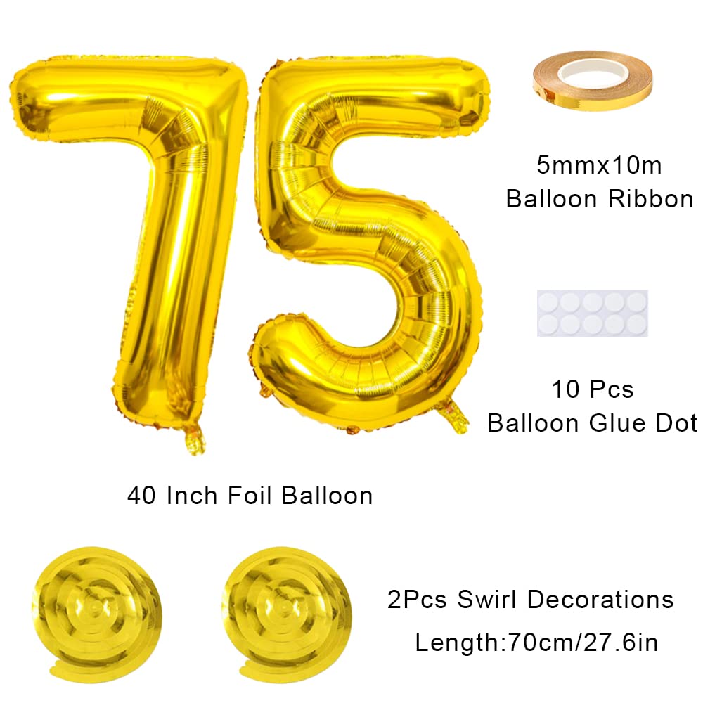 Maigendoo Jumbo 75 Number Balloon 40 Inch Large Digit Balloons Huge Helium Balloon Foil Mylar Balloon With Swirl Decorations For