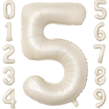 Paticool 40 Inch Beige Number Balloon 5, Large Cream Number Foil Mylar Balloons For Birthday Party Celebration Decorations Suppl