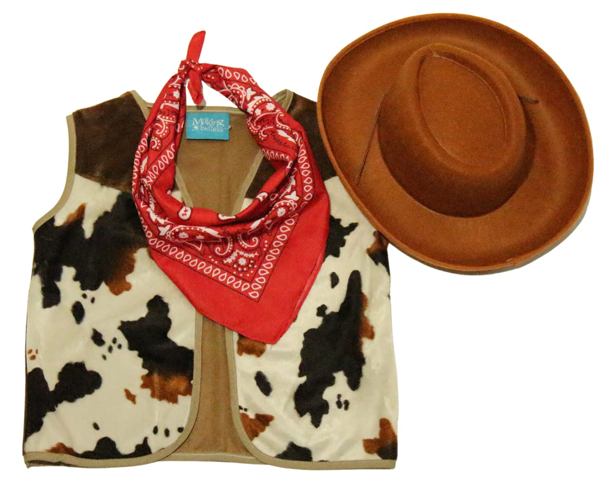 Making Believe Toddler Cowboy Costume | Cowboy Costume For Toddler Boys | Cowboy Outfit For Toddler Boys | Cowboy Costume Toddler | Cowboy Costume For Boys - Vest, Brown Hat, Bandanna - Size 2-4