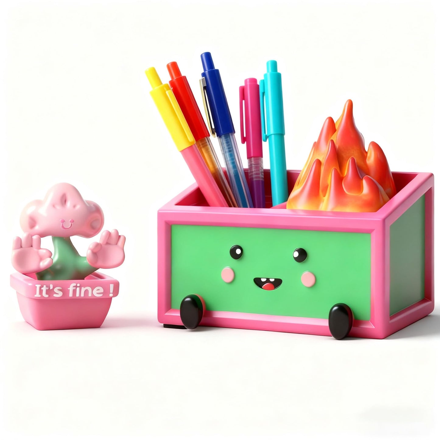 MAYIPLAY Dumpster Fire Desk Accessories Pencil Holder Inspiratonal Gifts for Coworkers Birthday Gifts for Mom Friends Teen Girls