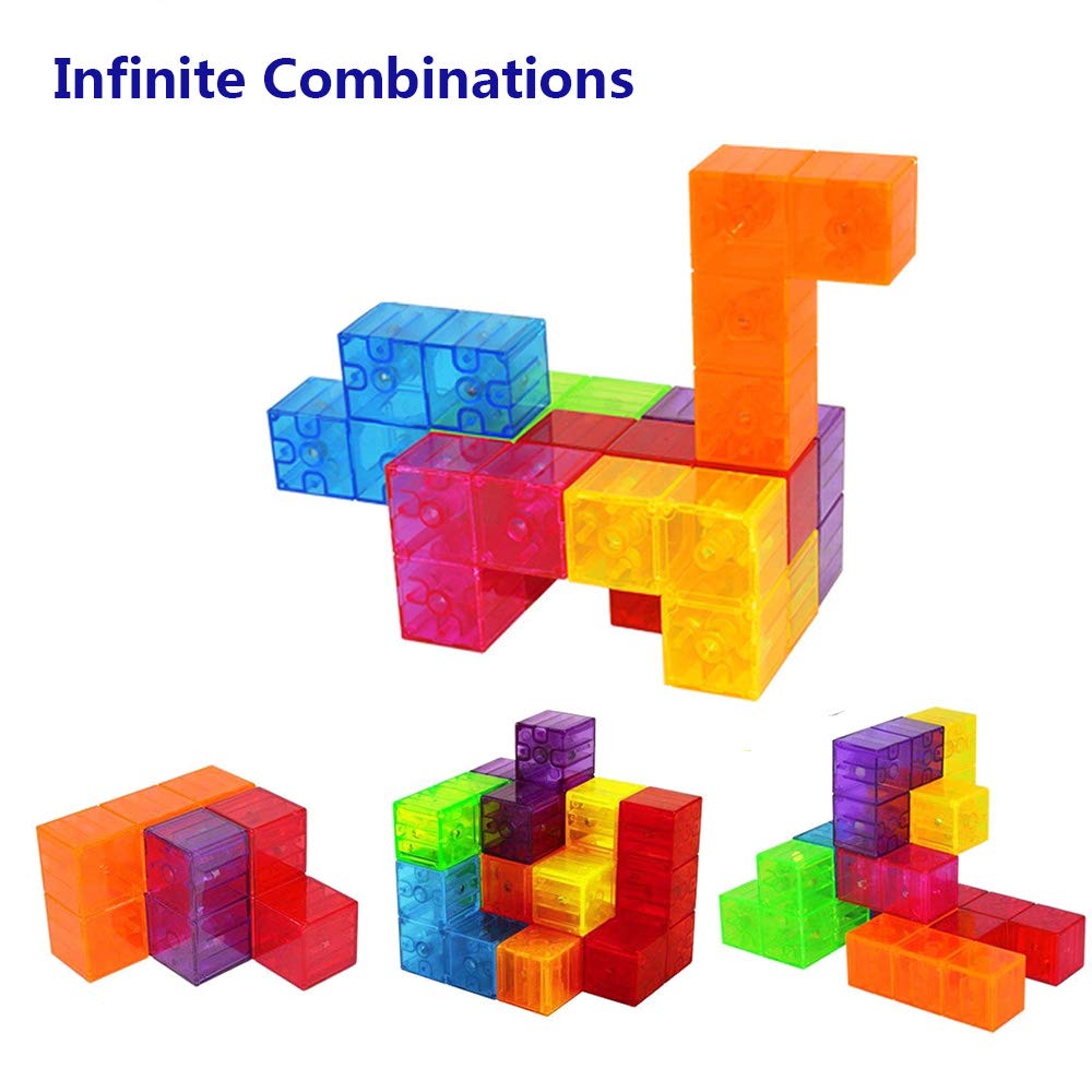 2-Pack Wtohobby Magnetic Soma Cube Block- Children's Educational Toys Magnetic Tiles for Kids Stress Relief Toy Puzzle Cubes to Develops Intelligence  Ideal for Birthday Gifts (Crystal  2 Pack)