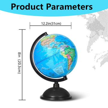 Kiseer 8 Inch World Globe With Stand Rotating Earth Spinning Globe For Kids Geography Classroom Education Or Decorations (Blue)