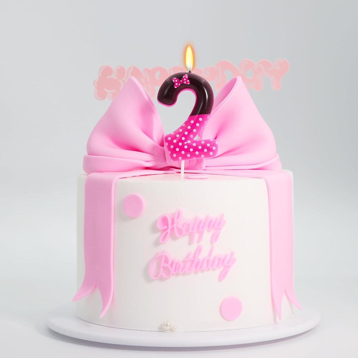 2nd Pink Black Birthday Candles for Girls, Pink Mouse Cake Topper Cupcake Decor, Cartoon Themed Birthday Party Decorations Suppl