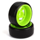 BQLZR 65 mm OD Black Plastic Smooth Tires with Green Wheel Rims for RC 1: 10 On Road Racing & Drift Car Pack of 4