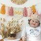 HODIHIWI Baby Girls Pink Yellow 1st High Chair Banner Wood Bead Tassel Garland Crown Hat Wooden Cake Topper Birthday Party Decor