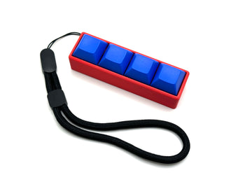 Four-Button Clicky Mechanical Switch Fidget Toy | Stim Toy, Stress Relief, Adhd (Red Base, Blue Keycaps)
