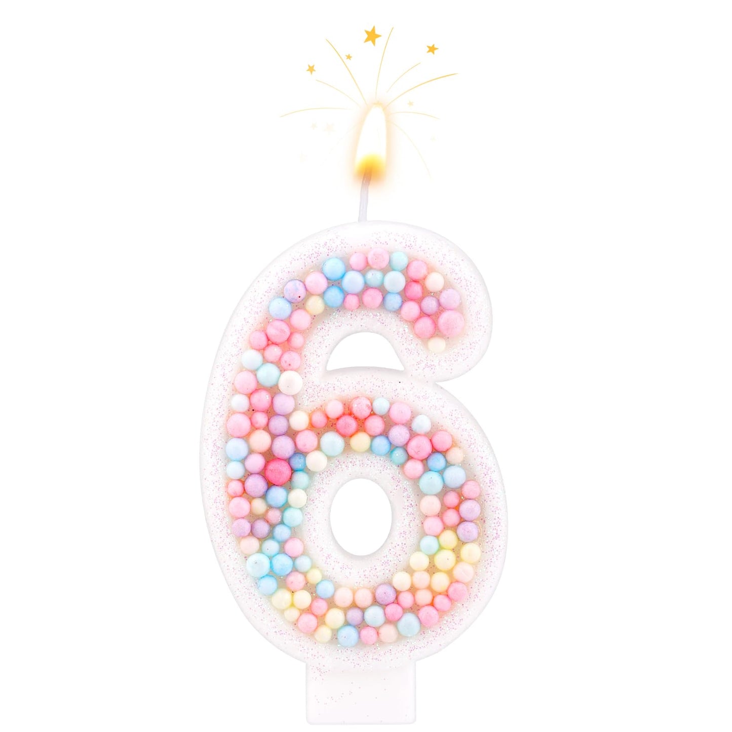 Birthday Candles, 0-9 Number Macaron Cake Candles Glitter Cake Topper Decorations for Wedding Anniversary Birthday Party (6)
