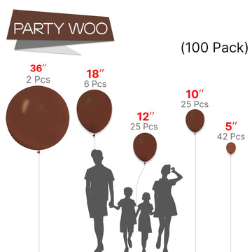 Partywoo Dark Brown Balloons, 100 Pcs Boho Brown Balloons Different Sizes Pack Of 36 Inch 18 Inch 12 Inch 10 Inch 5 Inch Chocolate Brown Balloons For Party Decorations, Brown-Chocolate Brown-F08