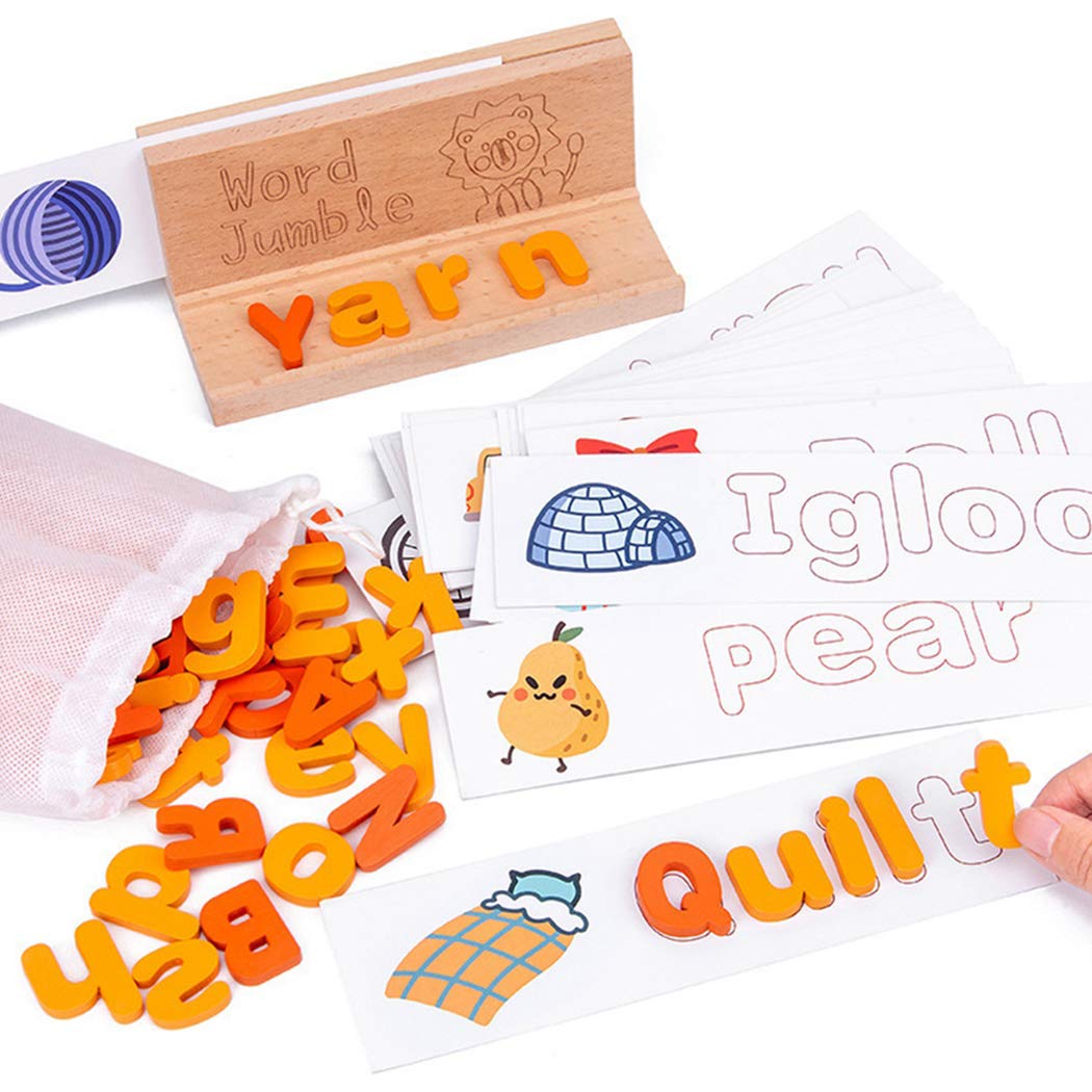Dorakitten Matching Letter Game Educational Word Spelling Puzzle See and Spelling Learning Toy for Kids Wood Letter Matching Gam