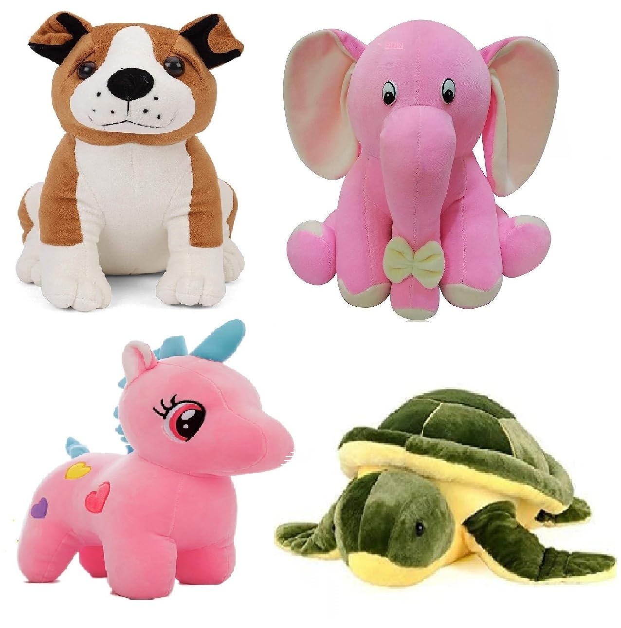 Odin Birds Odinbirds Pack Of 4 Animals Soft Toy Kids (Baby) For Playing Soft Toy Elephant, Dog ,Unicorn&Tortoise .All Best Stuff