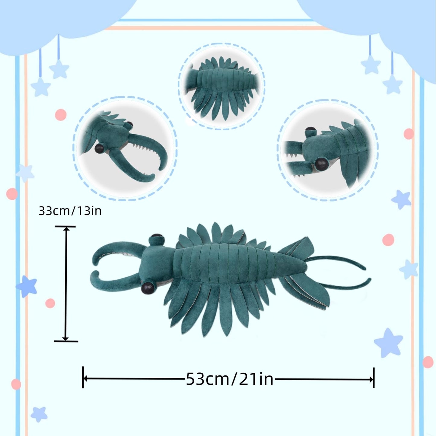 Frankiezhou Simulation Anomalocaris Arthropod Plush-Green 21'' Cambrian Ancient Sea Creature Shrimp Stuffed Animal,Soft Shrimp P