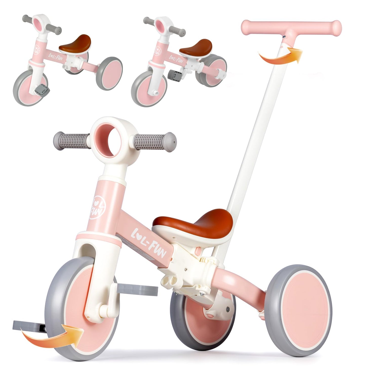 LOL-FUN Tricycle for Toddlers 1-3 Years Old Riding Toy, 5 in 1 Baby Balance Bike 2 Year Old Boys Girls with Parent Steering Push
