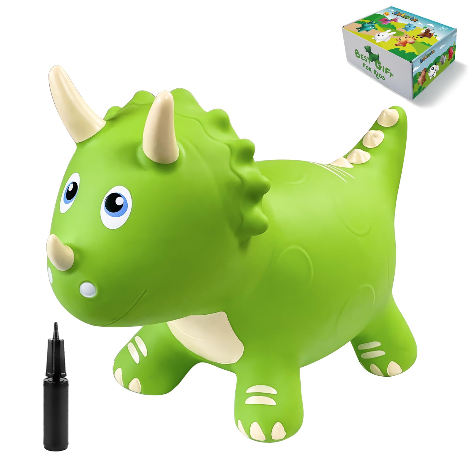 Hotmax Dinosaur Bouncy Hopper Toys, Bouncy Horse For Toddlers, Inflatable Ride On Bouncy Animals, Bouncing Triceratops For Kids, Birthday Gift For 18 Months 2 3 4 Year Old Boy Or Girl(Green)