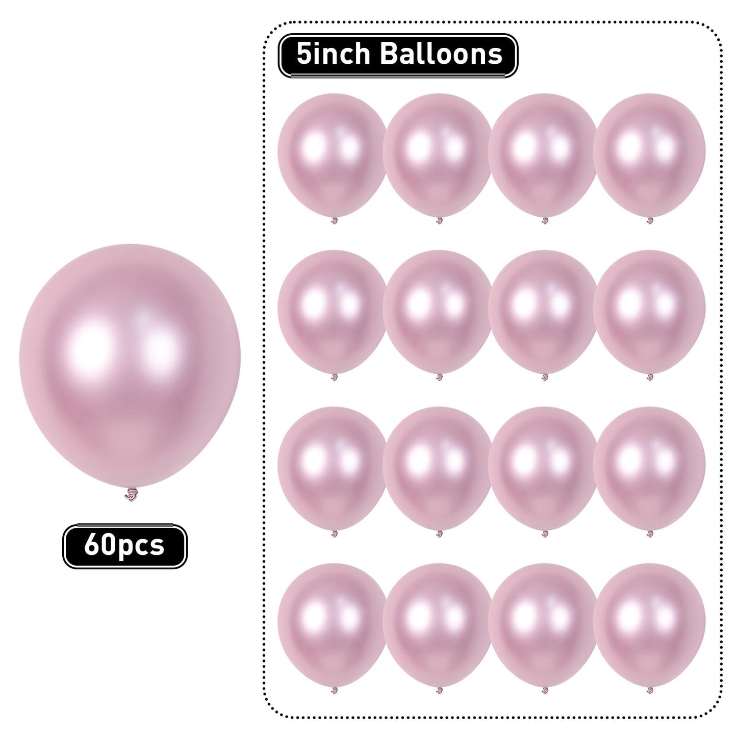 Metallic Light Purple Balloons 60Pcs 5Inch Chrome Light Purple Latex Balloon For Balloon Garland Arch 5'' Round Mini Light Pink
