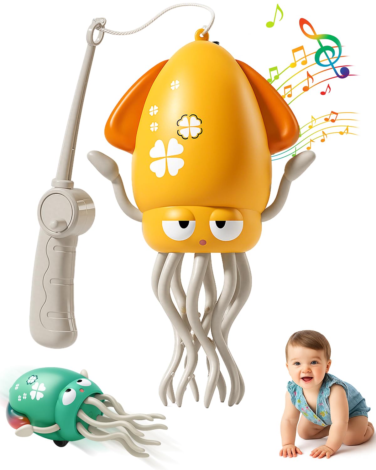 Magic Dancing Octopus Toy  Smart Tentacle Explorer  Wiggly Wonder Interactive Fun Octopus  Crawling Dancing Automatic Obstacle Sensor Toys  Crazy 8-Leg Wiggly Robotic with Music (Yellow)