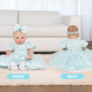 Wooroy 4-Piece Reborn Baby Doll Clothes Set - 16-22 Inch Princess Blue Tulle Dress With Little Socks For Baby Dolls Girls