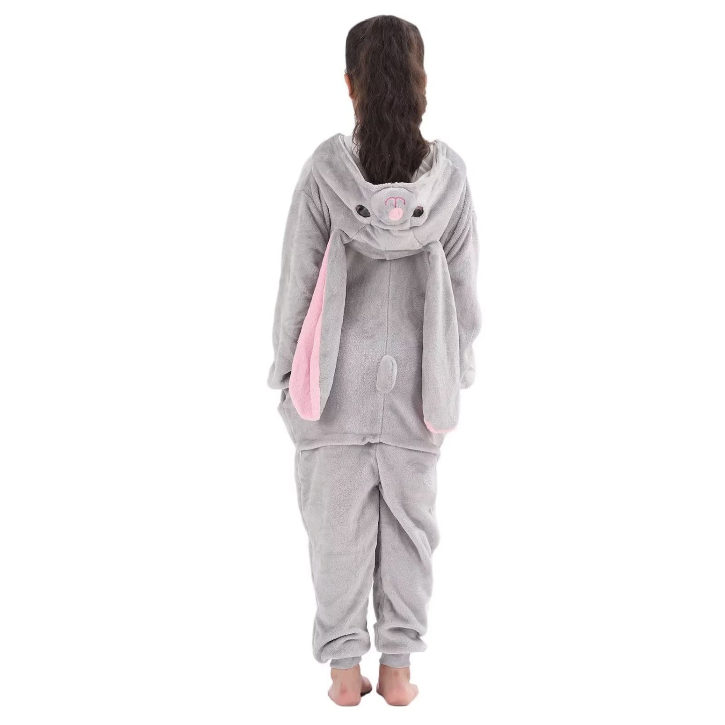 Lobujou Kids Onesie Costume For Boys Girls Halloween Animal Cosplay One Piece Flannel Hooded Gray Rabbit Xl