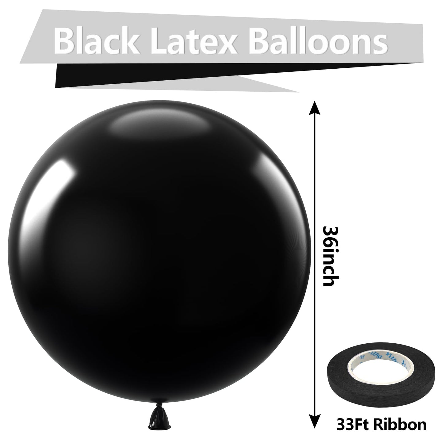 Bezente 36 Inch Black Giant Balloons - 8 Pack Jumbo Latex Balloons for Photo Shoots, Birthdays, and Parties
