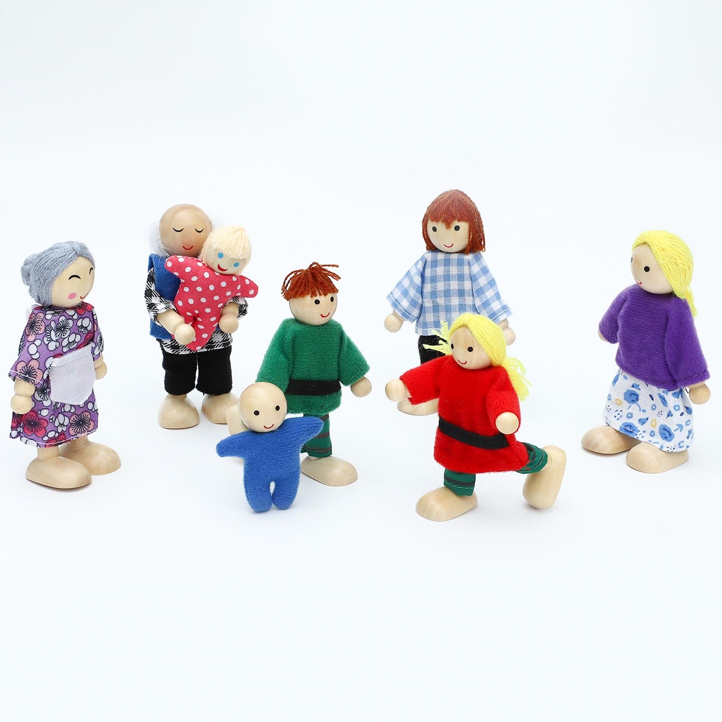 Onest 8 Pieces Wooden Dollhouse Family Set Mini People Figures Sets Dollhouse Dolls Wooden Doll Family Pretend Play Figures Acce