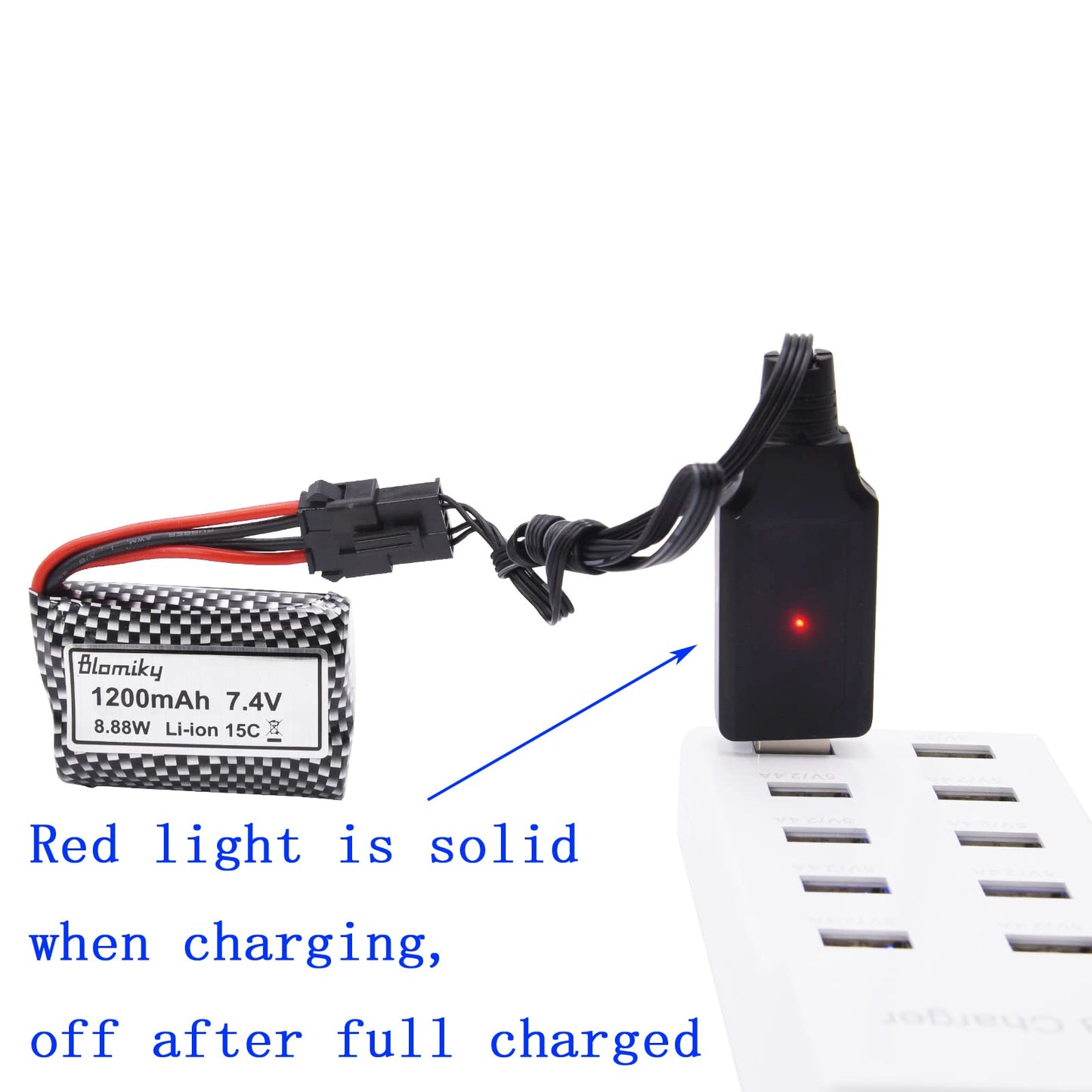 Blomiky 2 Pack 7.4V 1200mAh Li-ion Rechargeable Battery with SM5P Plug and Charger Cable for R208 R308 2008 RC Boat R208 Battery
