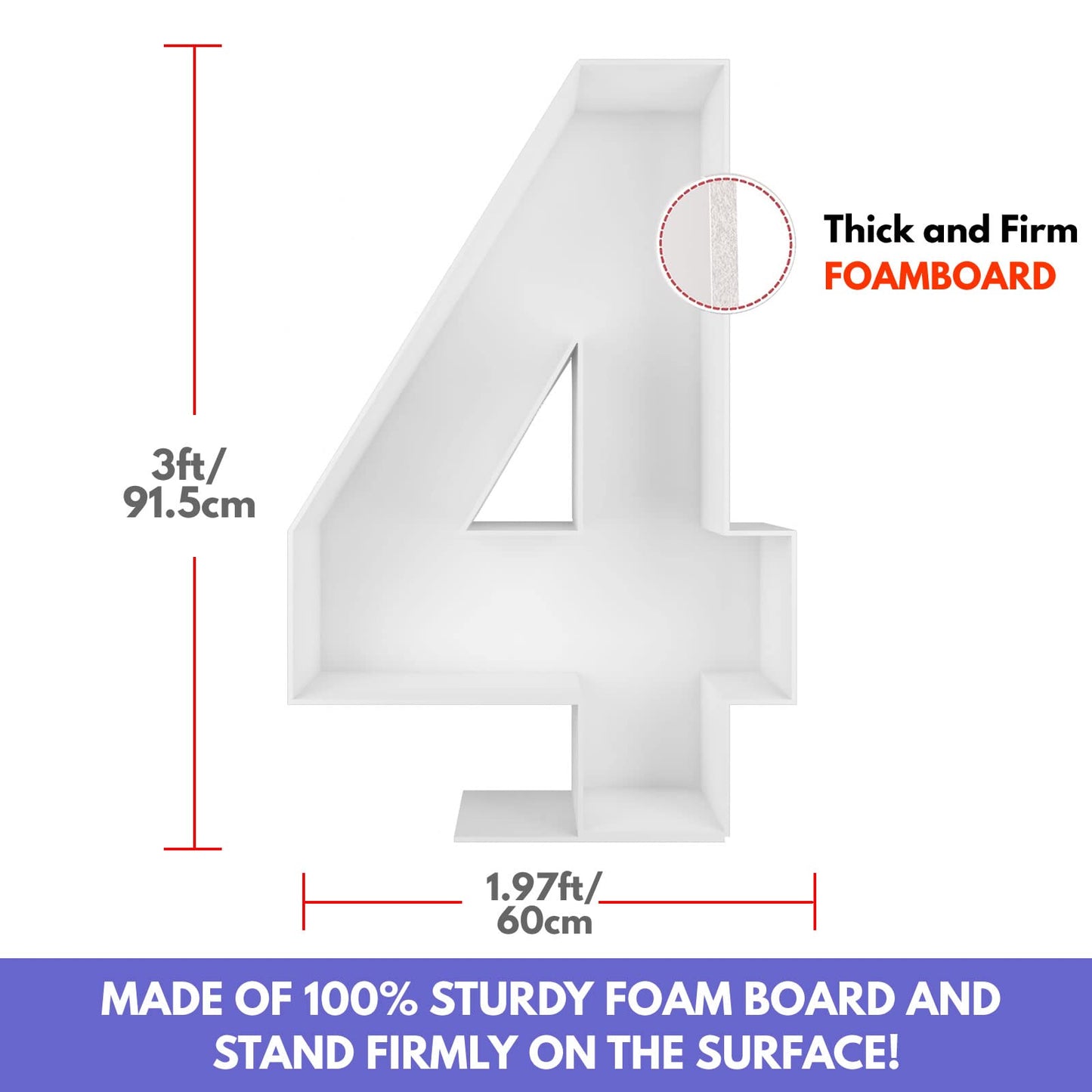 JoyBox Design 3FT Number 4 Mosaic Balloon Frame Kit - Light Up Foam Board for Birthday Decoration
