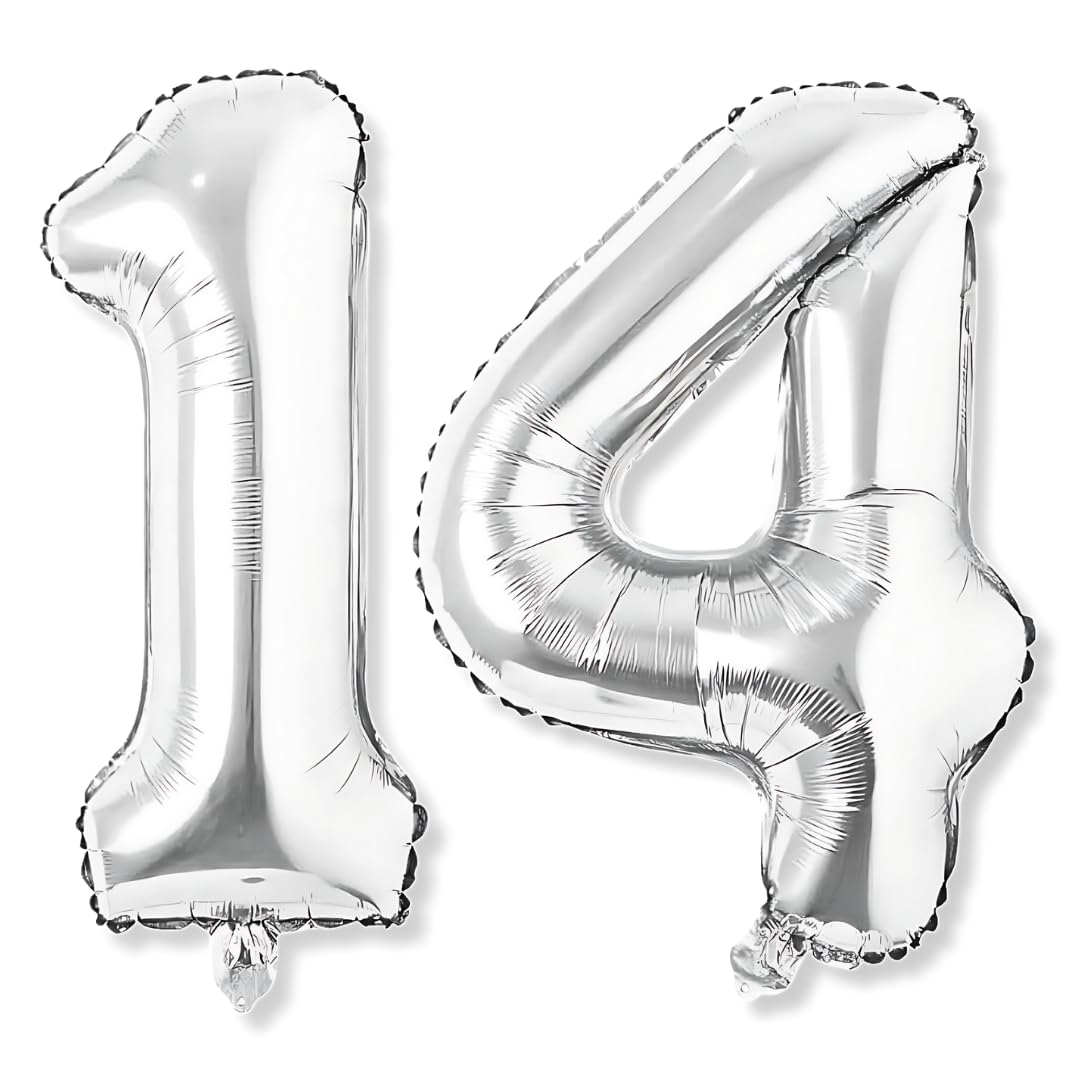 Flyloons 14 number Silver Foil Balloon 16 inch Size Birthday Decoration Items Pack of 2 | 14th Year Balloons | Fourteen