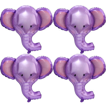 Giant 4D Woodland Wildlife Elephant Balloons Jungle Safari Forest Animals Themed Party Supplies, 4 Pack Purple 35'' So Cute Elep